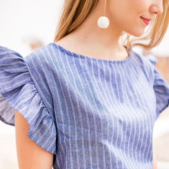 NWT BP ruffle trim stripe cotton shift dress - Picture 3 of 7